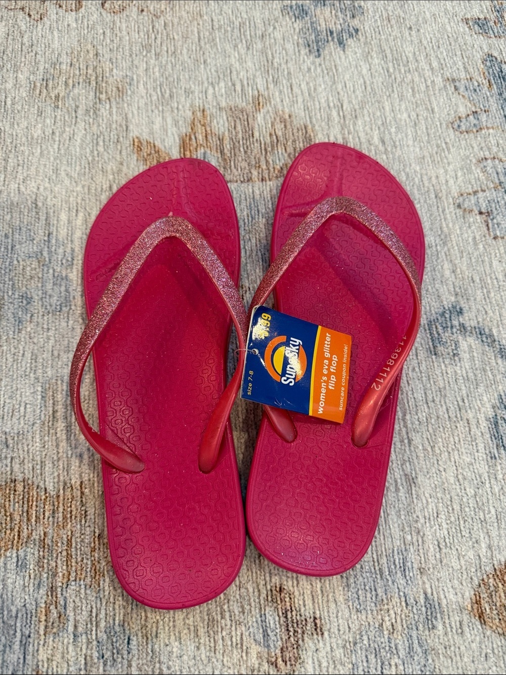 NWT Pink Glitter Eva Flip Flops Sandals Size 7-8